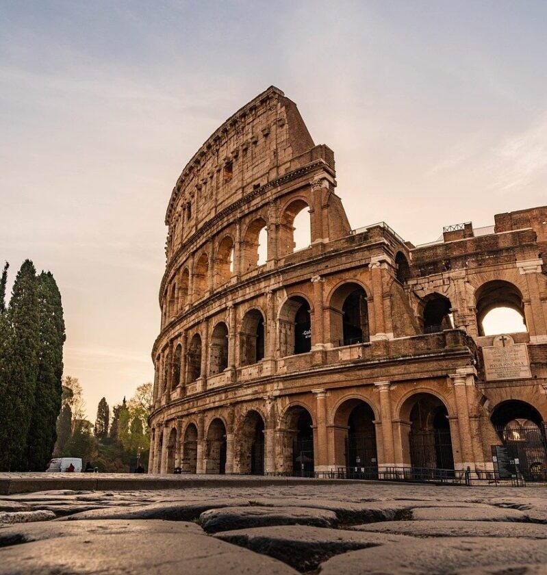 italy, rome, colosseum, sunset, ancient architecture, travel, nature, roman arena, tourists